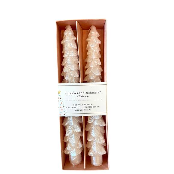 Cupcakes & Cashmere Iridescent White Christmas Tree Shaped Taper Candle Set of 2 - Picture 12 of 12